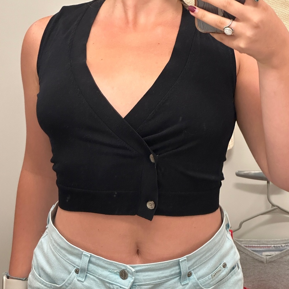 Madewell Black Buttoned Wrap Tank Top